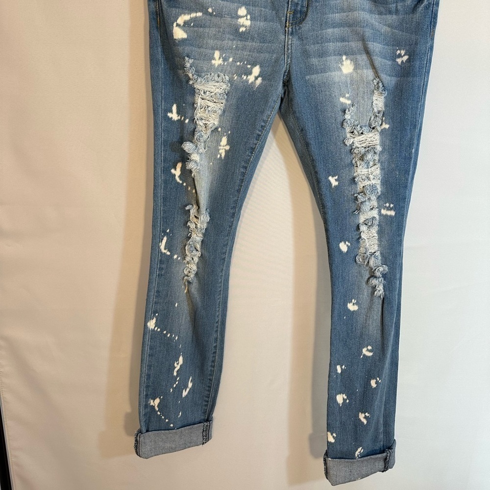 VIP Jeans Womens Blue Denim Distressed Ripped Jeans Size 9/10 Roll Up Hemline - Picture 3 of 16
